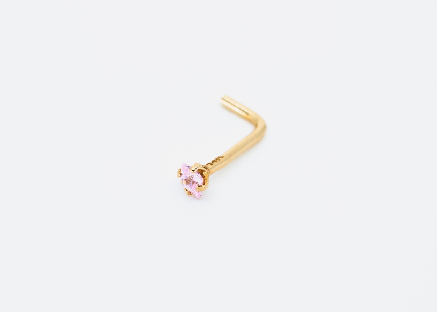 14kt. Gold Nose Piercing with a Pink Cz princess cut mark 14k Solid Gold New