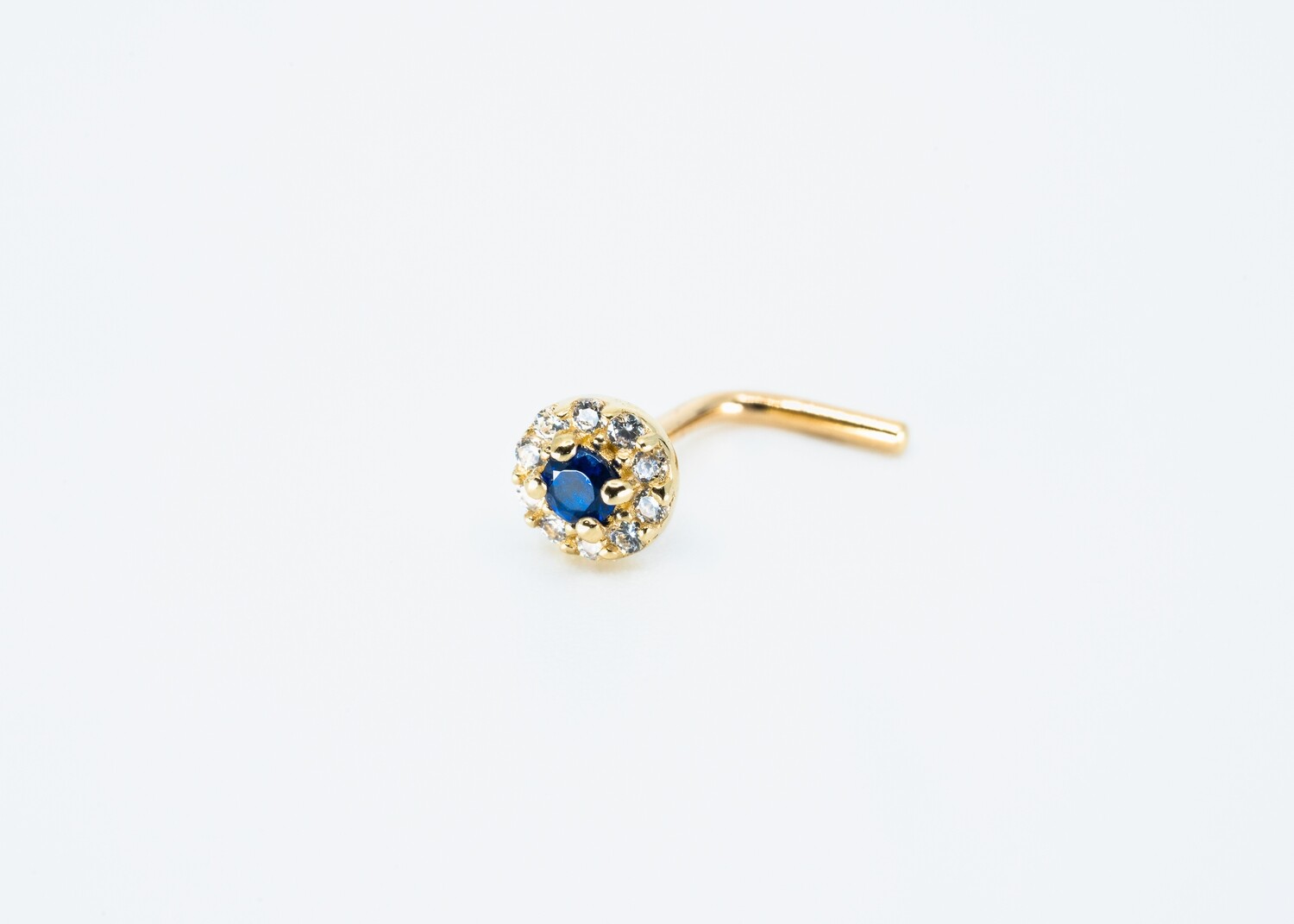 14kt. Gold Nose Piercing with a CZ sapphire and tiny crystals Mark 14k Solid Gold New
