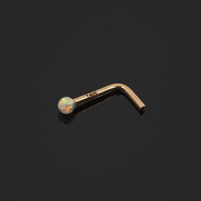 14kt. Gold Nose Piercing with a small white opal ball Solid Gold mark 14k New