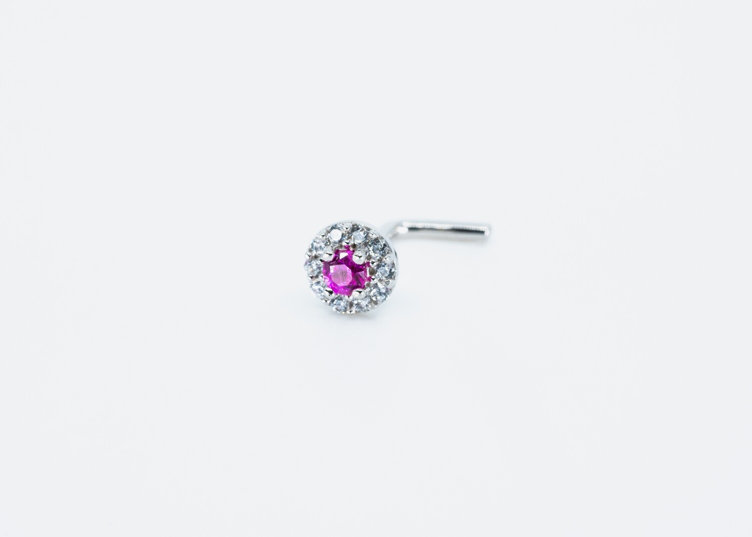 14kt. Gold Nose Piercing with a cz. Pink Sapphire and cute crystals Mark 14k Solid Gold New