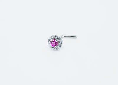 14kt. Gold Nose Piercing with a cz. Pink Sapphire and cute crystals Mark 14k Solid Gold New