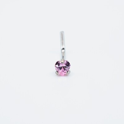 14kt. Gold White Gold Nose Piercing with soft pink crystal heart mark 14k Solid Gold New