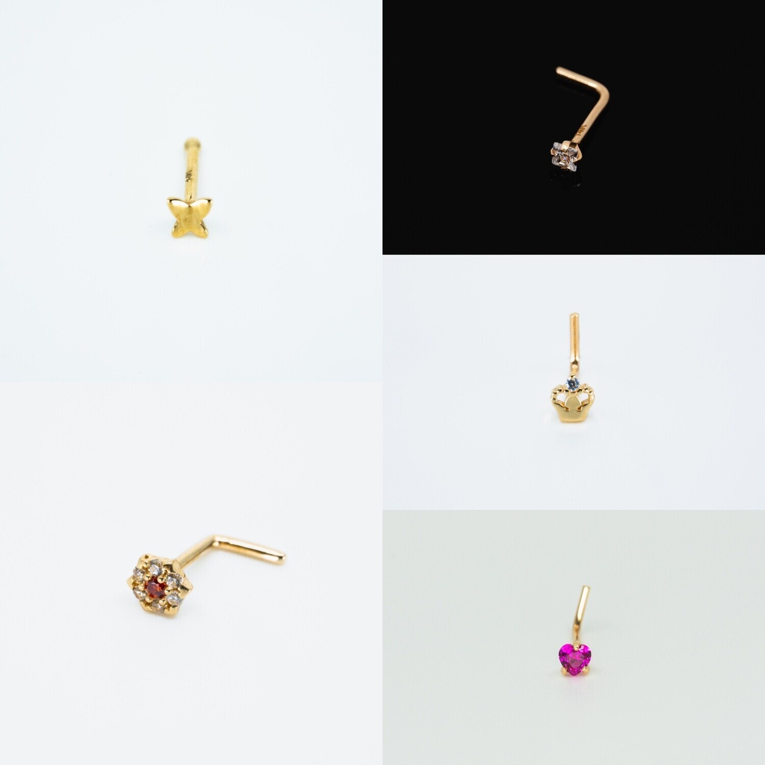 Set of 6 - Gold 14kt Nose Piercings different Styles