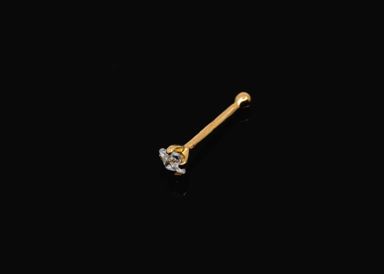 14kt. Gold Nose Piercing bar with a crystal Cz solid gold mark 14k New