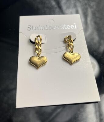 Cute Golden Tone Heart Elegant Dangle Link Mini Chain EARRINGS New!