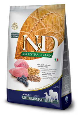 Farmina N&D Ancestral Grain Lamb & Blueberry Medium & Maxi Adult Dry Dog Food, 26.4-lb bag