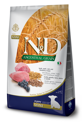 Farmina N&D Ancestral Grain Lamb & Blueberry Mini Puppy Dry Dog Food, 5.5-lb