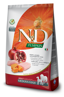 Farmina N&D Pumpkin Chicken & Pomegranate Adult Medium & Maxi Dog Dry Food, 5.5-lb