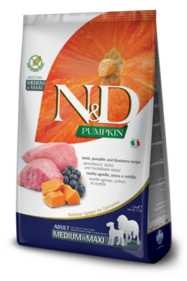 Farmina N&D Pumpkin Lamb & Blueberry Adult Medium & Maxi Dog Dry Food, 26.4-lb