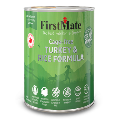 FirstMate Grain Friendly Cage Free Turkey & Rice Wet Cat Food, 12.2-oz