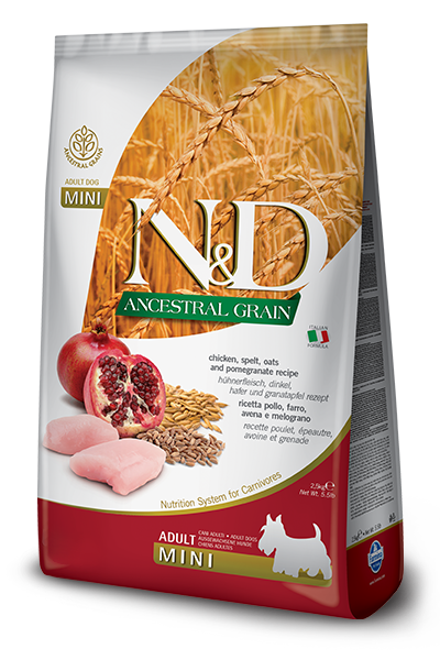 Farmina N&D Ancestral Grain Chicken & Pomegranate Mini Adult Dry Dog Food, 5.5-lb bag
