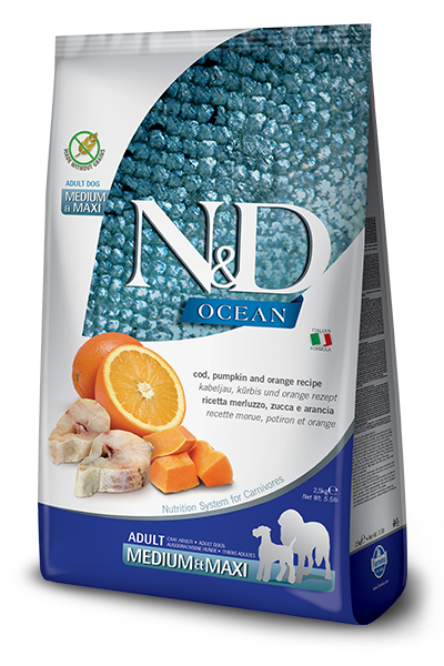 Farmina N&D Ocean Cod, Pumpkin & Orange Adult Medium & Maxi Dry Food For Dogs, 26.4-lb