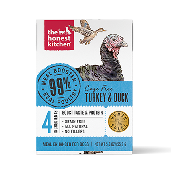 Honest Kitchen Grain-Free 99% Cage-Free Turkey & Duck Wet Dog Food Topper, 5.5-oz box