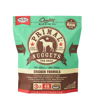Primal Raw Nuggets Chicken Formula Raw Frozen Dog Food, 3-lb