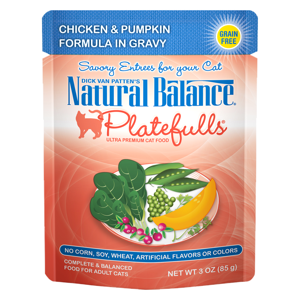 Natural Balance Platefulls Chicken & Pumpkin Formula in Gravy Grain-Free Cat Food Pouches, 3-oz pouch