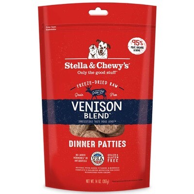 Stella & Chewy's Venison Blend Dinner Patties Grain-Free Freeze-Dried Dog Food, 14-oz bag