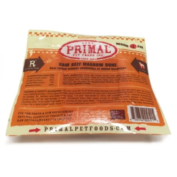 Primal Raw Beef Marrow Bone Raw Frozen Dog Treat, Medium, 1-pk