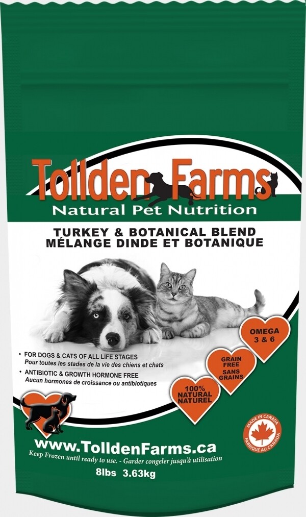 Tollden Farms Turkey & Botanical Blend Frozen Cat & Dog Food, 8-lb