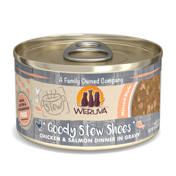 Weruva Cat Stew! Goody Stew Shoes Chicken & Salmon Dinner in Gravy Wet Cat Food, 2.8-oz