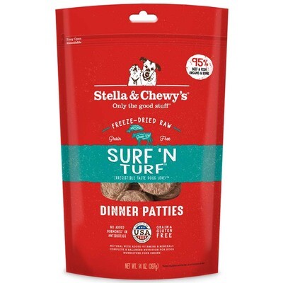 Stella & Chewy's Surf 'N Turf Dinner Patties Grain-Free Freeze-Dried Dog Food, 14-oz bag