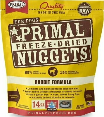 Primal Rabbit Formula Nuggets Grain-Free Raw Freeze-Dried Dog Food, 14-oz bag