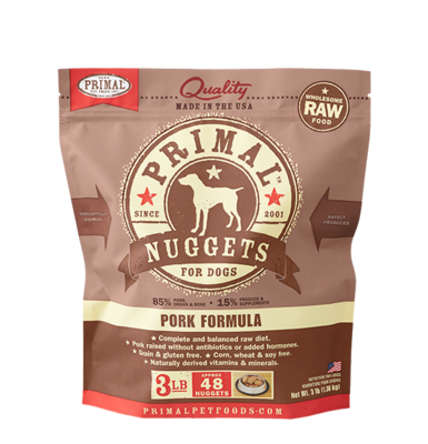 Primal Raw Nuggets Pork Formula Raw Frozen Dog Food, 3-lb