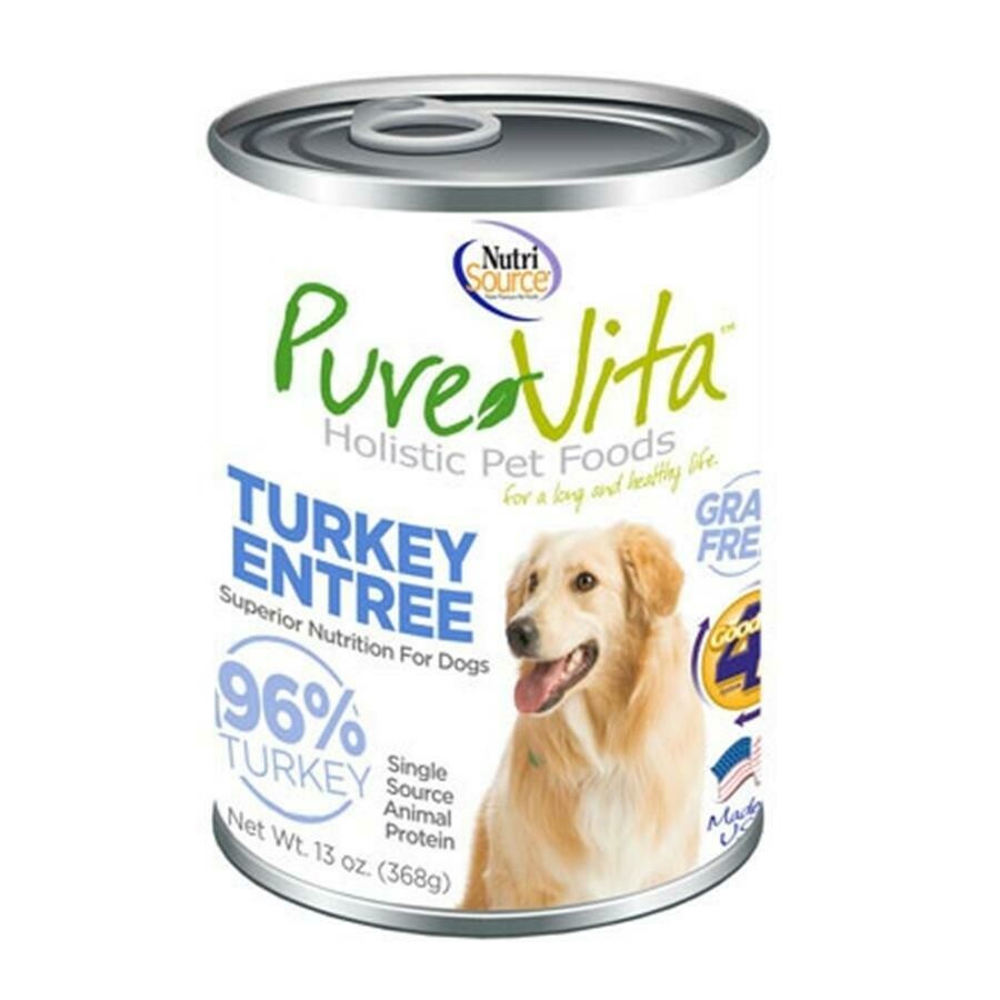 PureVita Grain Free 96% Real Turkey Entree Canned Dog Food, 13-oz, case of 12
