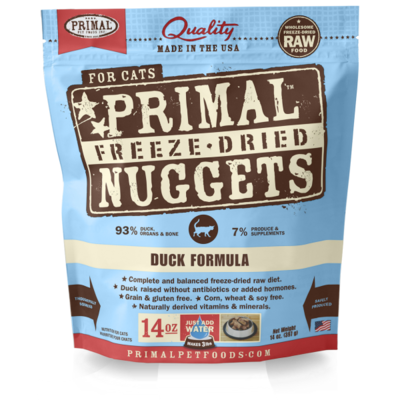 Primal Duck Formula Nuggets Grain-Free Raw Freeze-Dried Cat Food, 14-oz bag