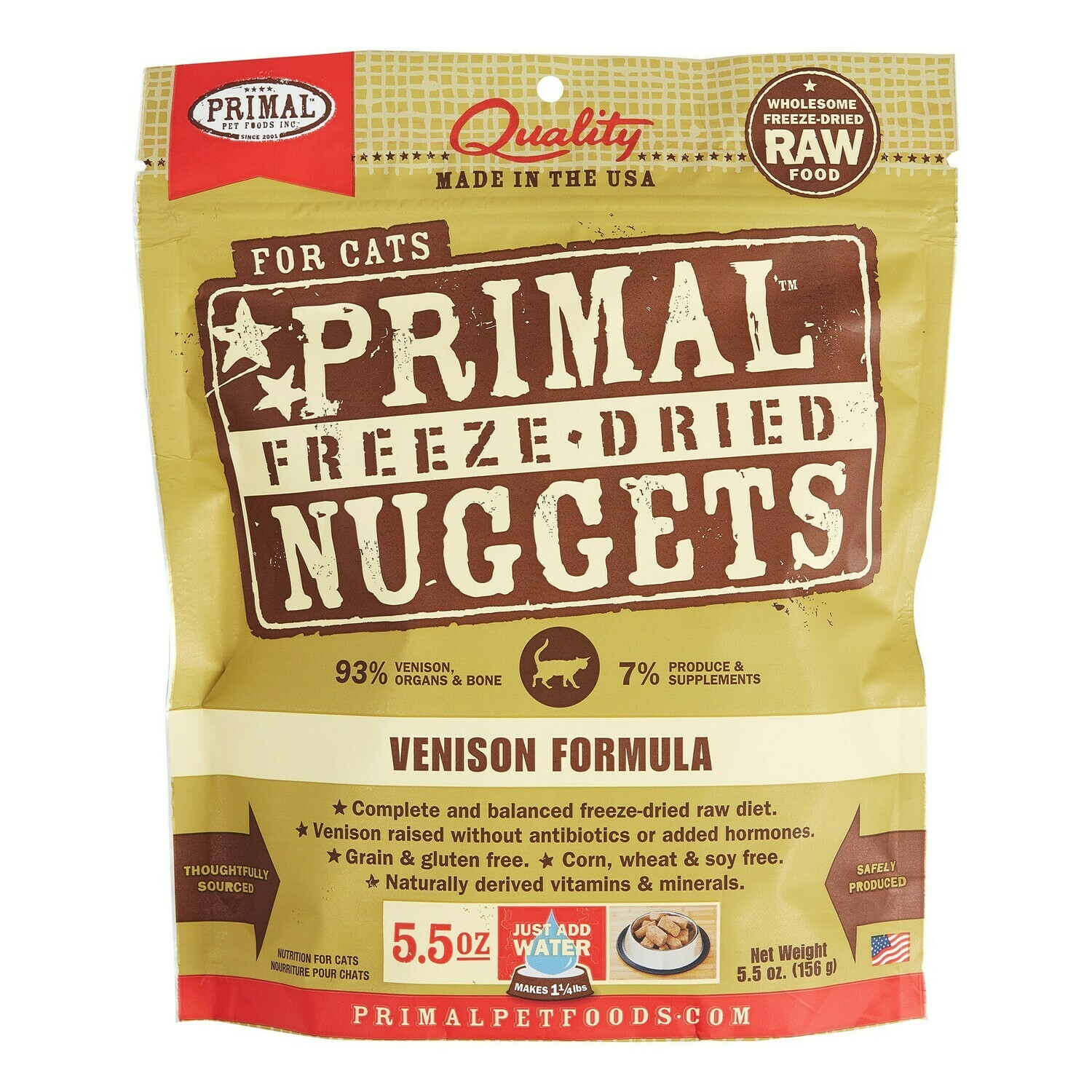 Primal Venison Nuggets Grain-Free Raw Freeze-Dried Cat Food, 5.5-oz bag