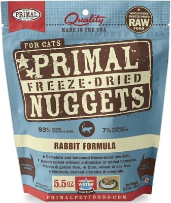 Primal Rabbit Formula Nuggets Grain-Free Raw Freeze-Dried Cat Food, 5.5-oz bag