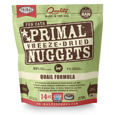 Primal Quail Formula Nuggets Grain-Free Raw Freeze-Dried Cat Food, 14-oz