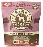 Primal Raw Nuggets Turkey & Sardine Formula Raw Frozen Dog Food, 3-lb