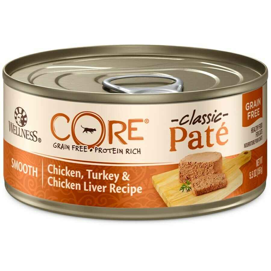 Wellness CORE Grain-Free Chicken, Turkey & Chicken Liver Formula Canned Cat Food, 5.5-oz