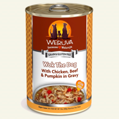 Weruva Dog Classic Wok the Dog with Chicken, Beef & Pumpkin in Gravy Grain-Free Wet Dog Food, 14-oz