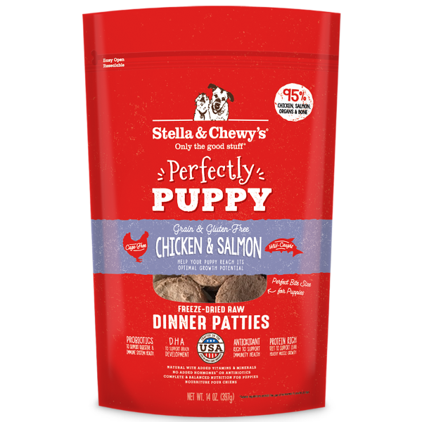 Stella & Chewy's Perfectly Puppy Chicken & Salmon Dinner Patties Freeze-Dried Raw Dog Food, 14-oz