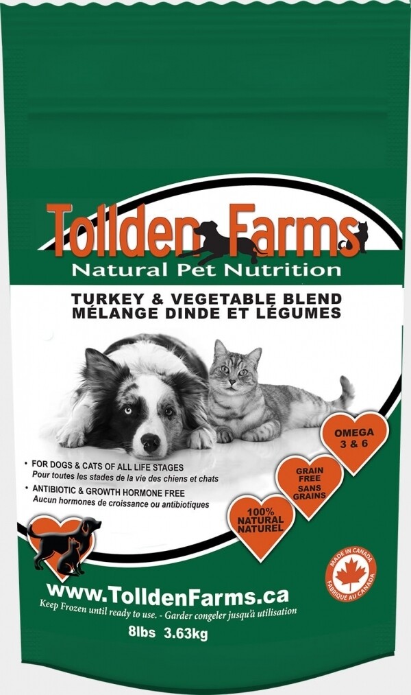 Tollden Farms Turkey & Vegetable Blend Frozen Cat & Dog Food, 8-lb