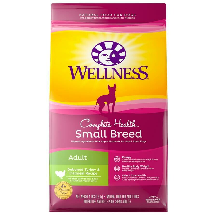 Wellness Small Breed Complete Health Adult Turkey & Oatmeal Recipe Dry Dog Food, 4-lb bag🐔