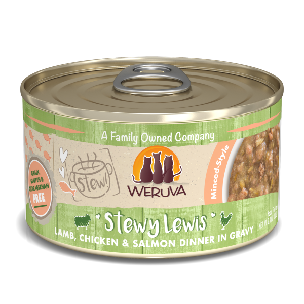 Weruva Cat Stew! Stewy Lewis Lamb, Chicken &amp; Salmon Dinner in Gravy Wet Cat Food, 2.8-oz🐔