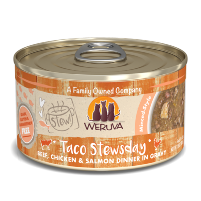 Weruva Cat Stew! Taco Stewsday Beef, Chicken & Salmon Dinner in Gravy Wet Cat Food, 2.8-oz