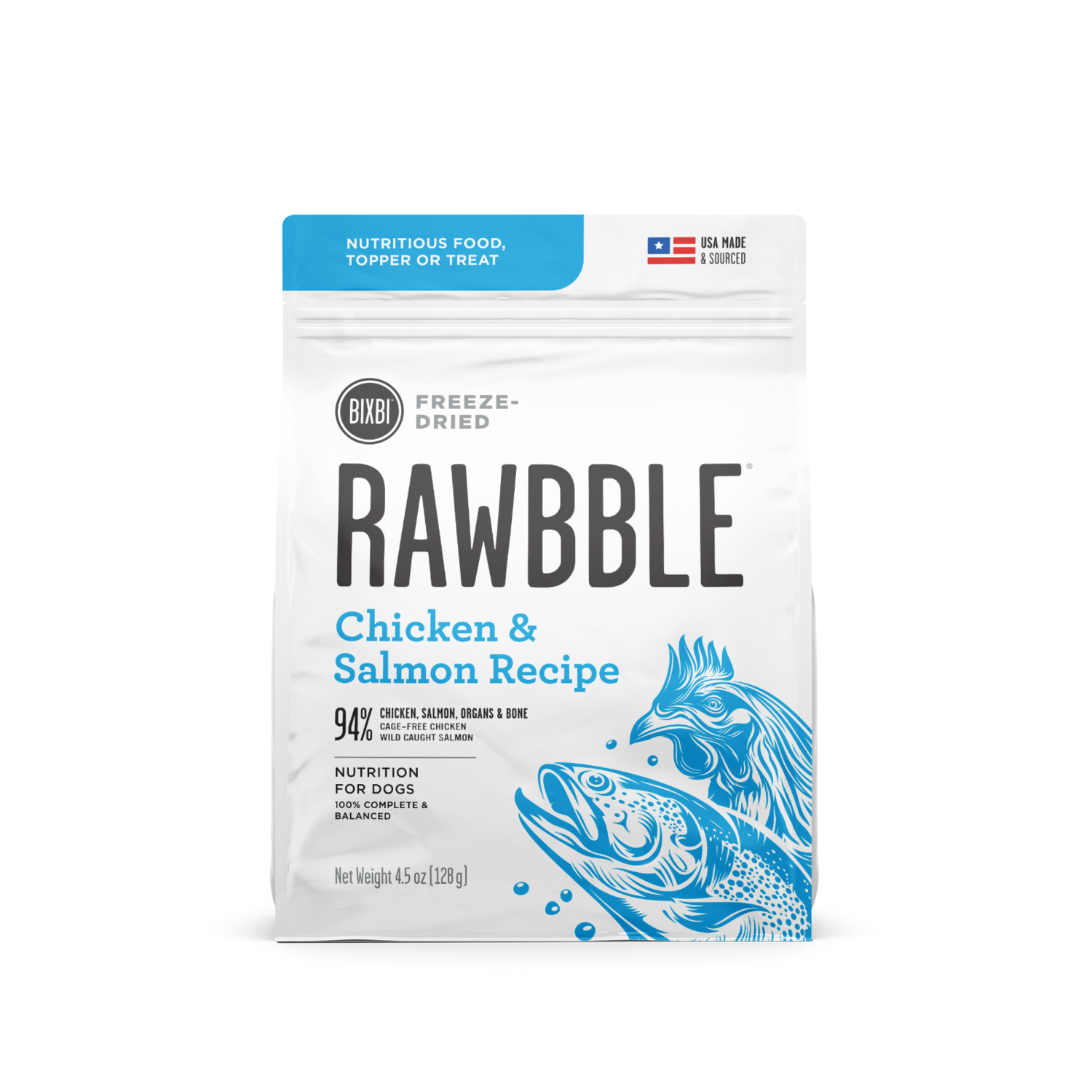 RAWBBLE® FREEZE DRIED DOG FOOD - CHICKEN & SALMON RECIPE 4.5OZ