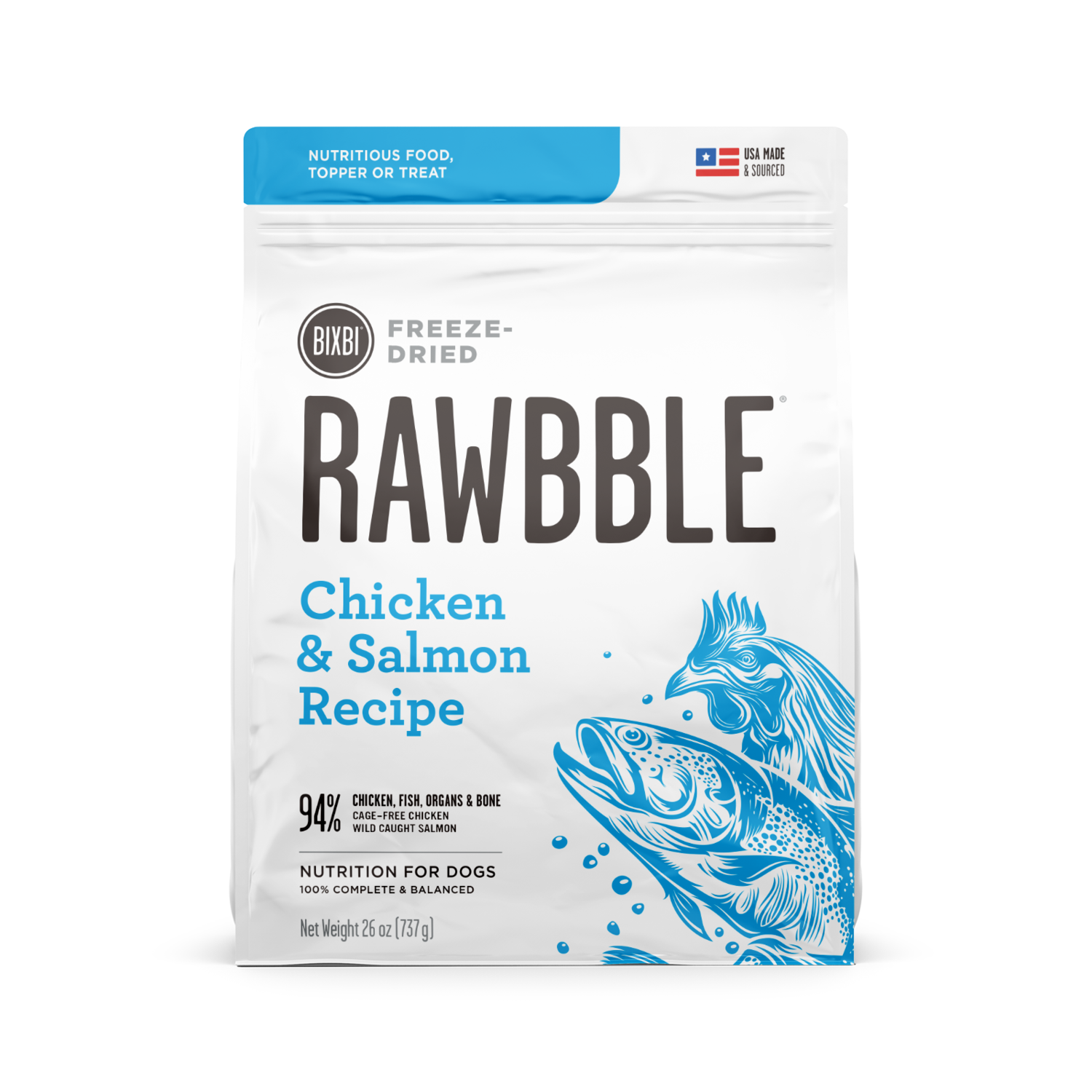 RAWBBLE® FREEZE DRIED DOG FOOD - CHICKEN & SALMON RECIPE 26OZ