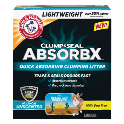 ARM & HAMMER™ CLUMP & SEAL™ ABSORBX™ LIGHTWEIGHT MULTI-CAT UNSCENTED CLUMPING CAT LITTER 6.8 KG