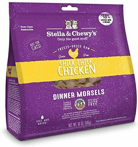 Stella & Chewy's Freeze-Dried Raw Chick, Chick, Chicken Dinner Morsels Grain-Free Cat Food, 18 oz Bag