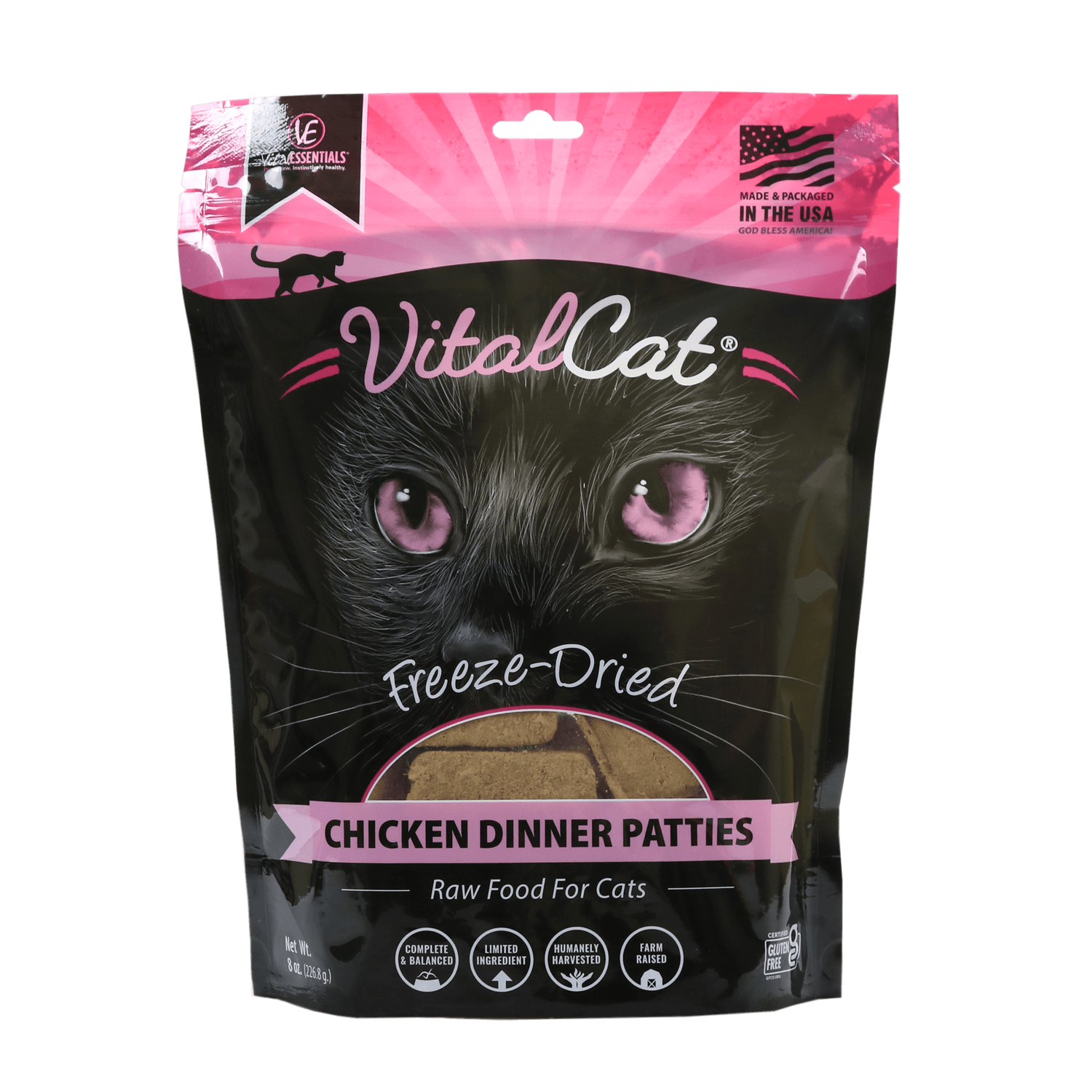 VE Chicken Dinner Patties Freeze-Dried Grain Free Cat Food 8OZ