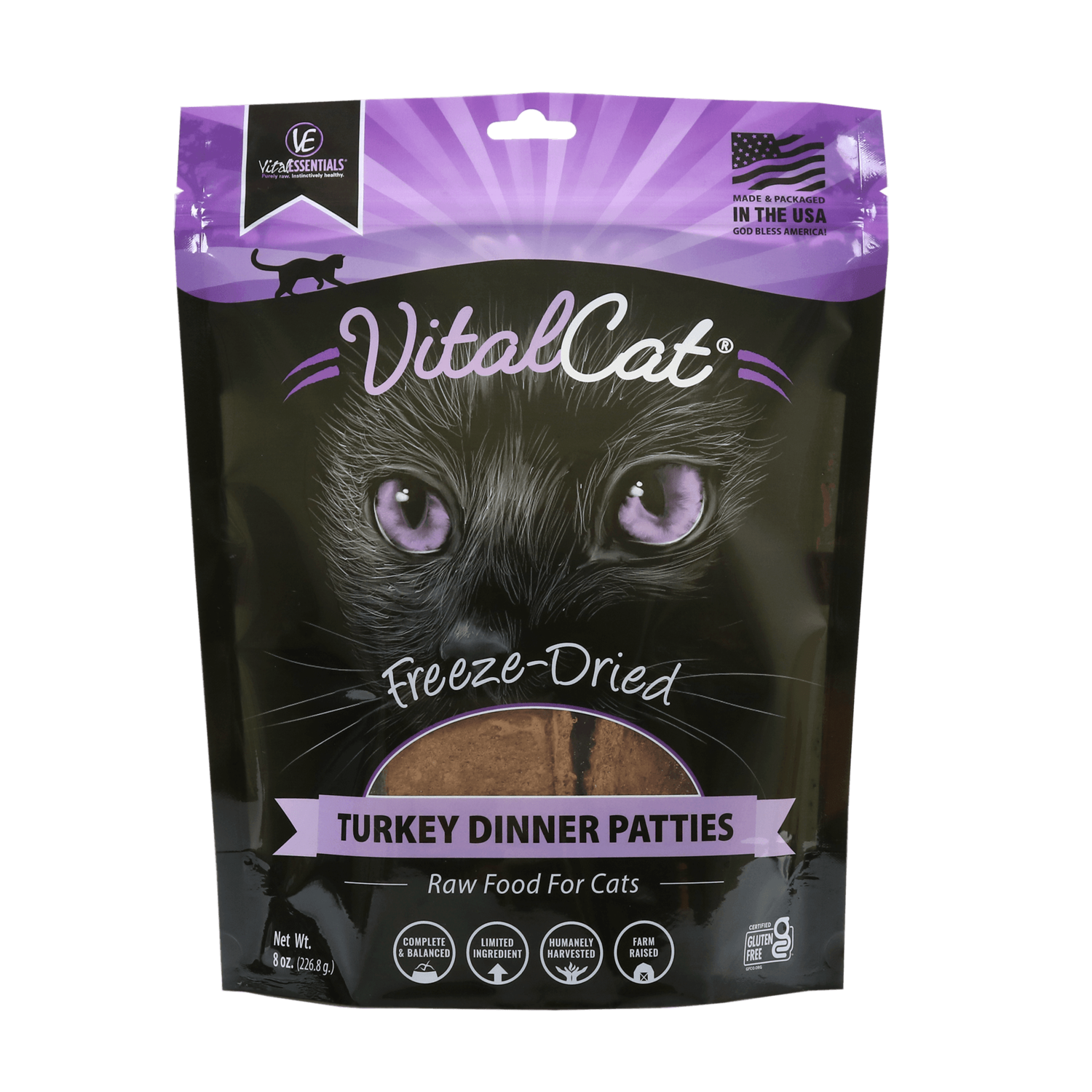 VE Turkey Dinner Patties Freeze-Dried Grain Free Cat Food 8OZ