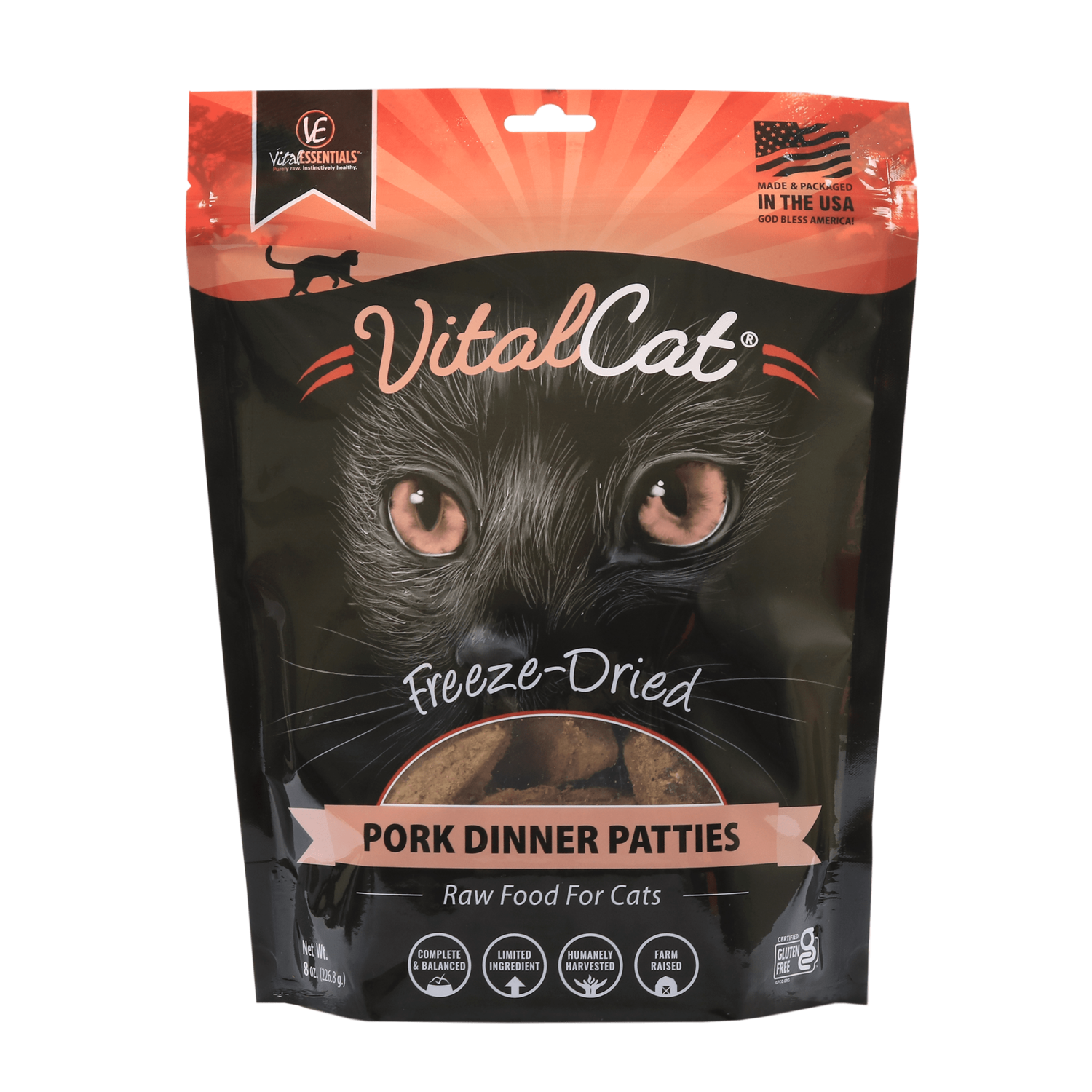 VE Pork Dinner Patties Freeze-Dried Grain Free Cat Food 8OZ