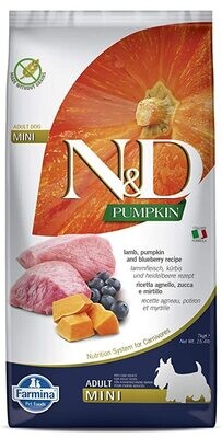 FARMINA N&D Pumpkin Dry Dog Food, Grain-Free, Adult Mini Breed, 7-kg, Lamb and Blueberry