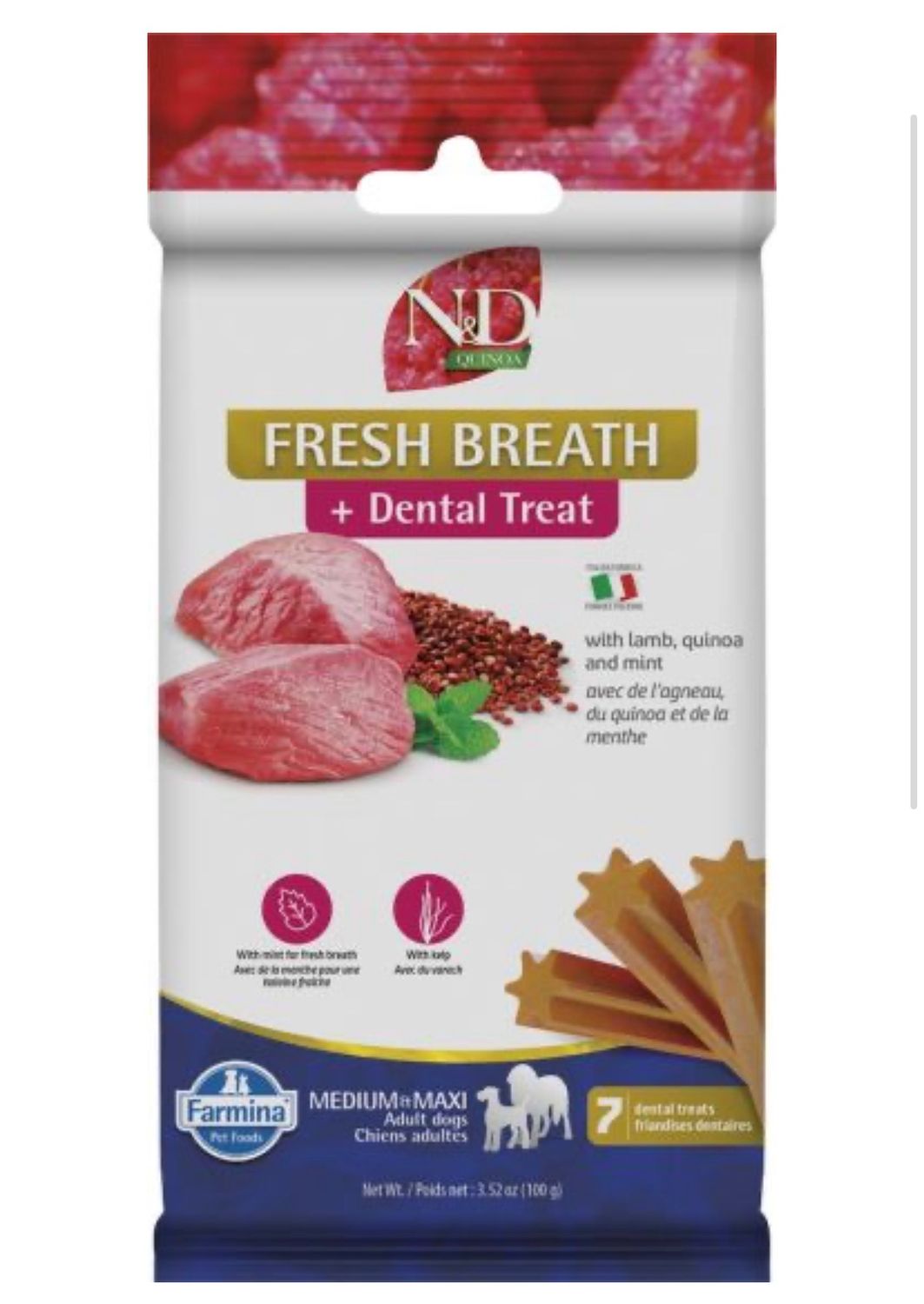 Farmina Quinoa Fresh Breath Lamv &amp; Mint Dental Treat Med/Max Dog 100g