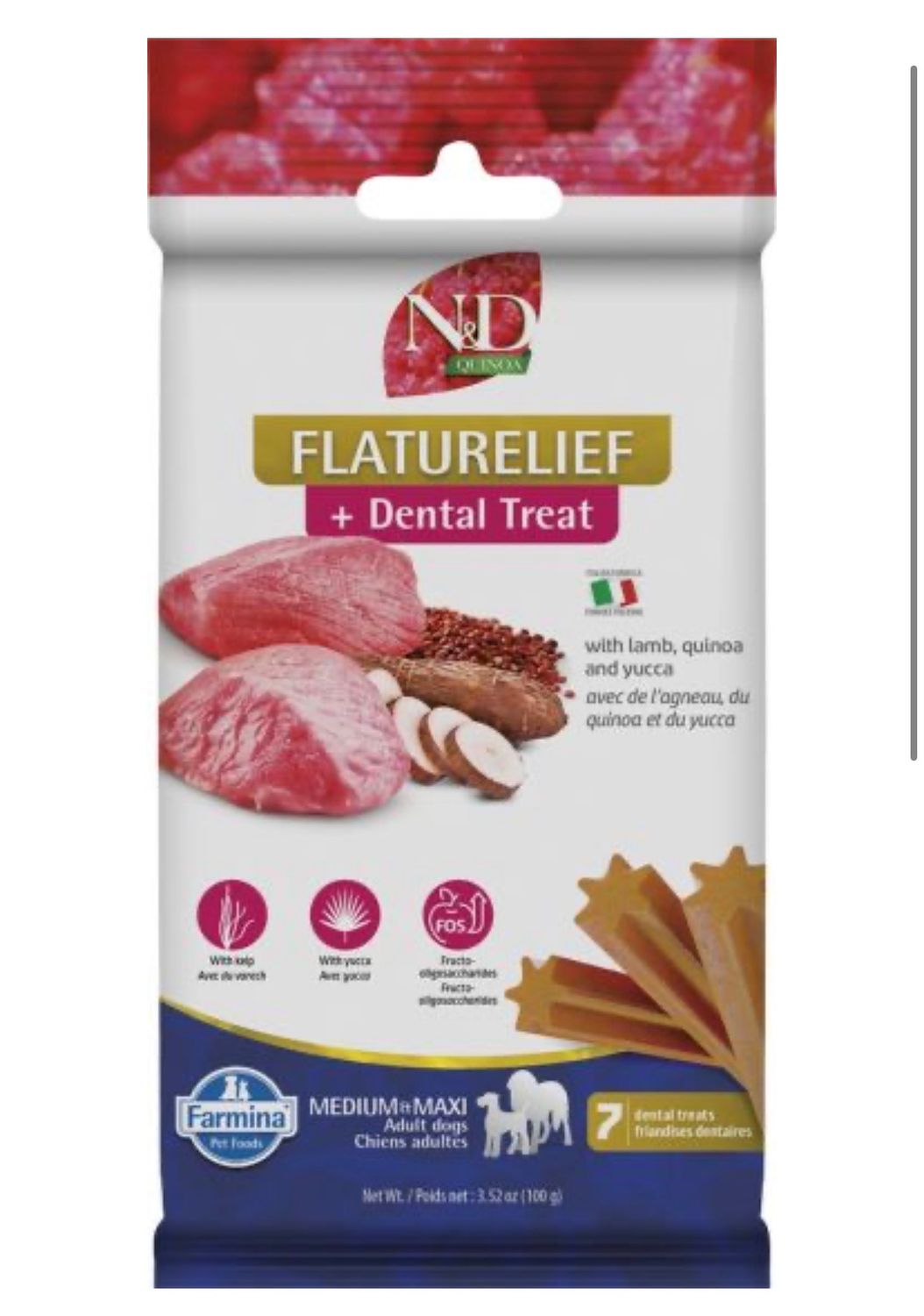 Farmina Quinoa FlatuRelief Lamb &amp; Yucca Dental Treat Med/Max Dog 100g