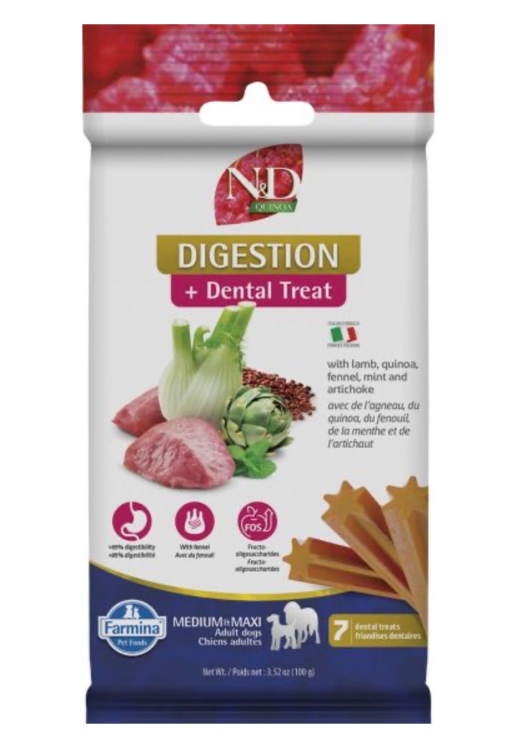 Farmina Quinoa Digestion Dental Treat Med/Max Dog 100g